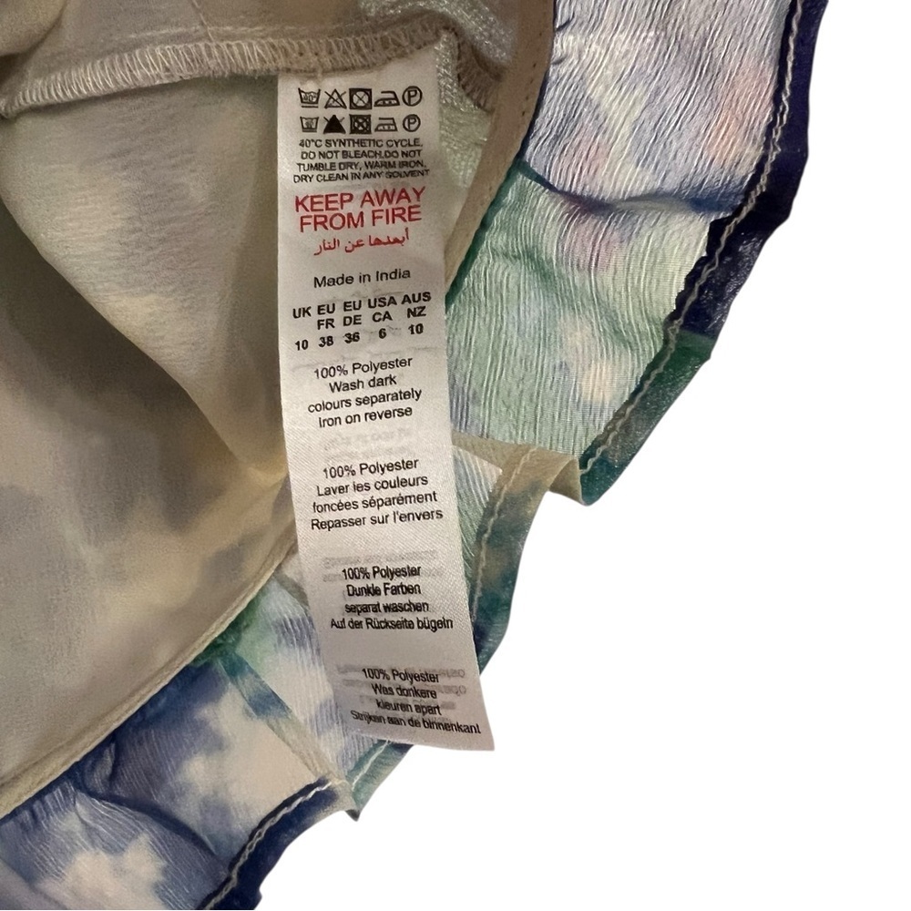 Nasty Gal Tie Dye Printed Chiffon Ruffle Tie Front Vest Blouse Size 6 - Picture 5 of 7